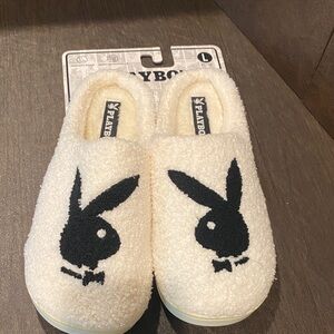 PLAYBOY Kids' White and Black Slippers